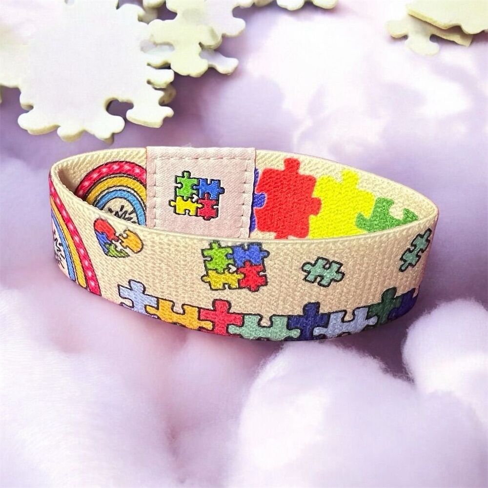 Autism Bright Puzzle Piece Elastic Wristband - Picture 2 of 11